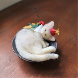 クリスマス猫★　黒さらΦ12.5ｃｍ　 　 1枚目の画像