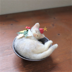 クリスマス猫★　黒さらΦ12.5ｃｍ　 　 2枚目の画像