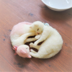 羊毛◆なかよし猫★白桃　Φ13.5cm 5枚目の画像