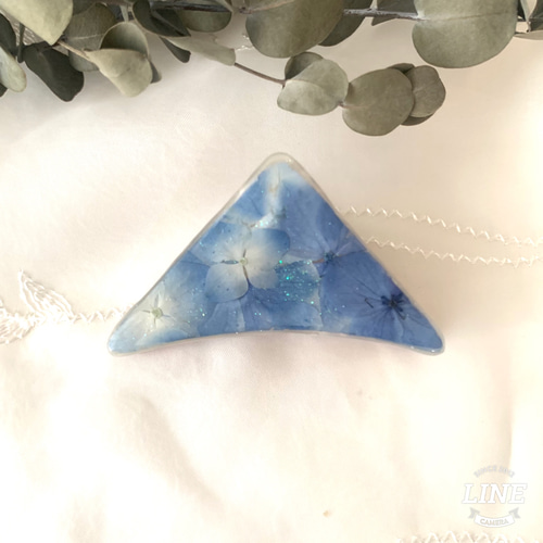 押し花 バンスクリップ 両面デザイン 紫陽花ブルーとピンク ヘア  