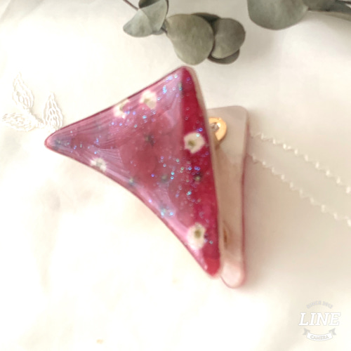 押し花 バンスクリップ 両面デザイン 紫陽花ブルーとピンク ヘア  