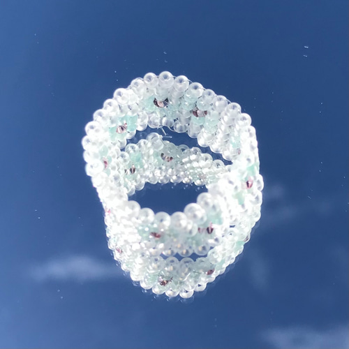 花柄ステッチビーズリング(white) 指輪・リング yuttty 通販 12378805