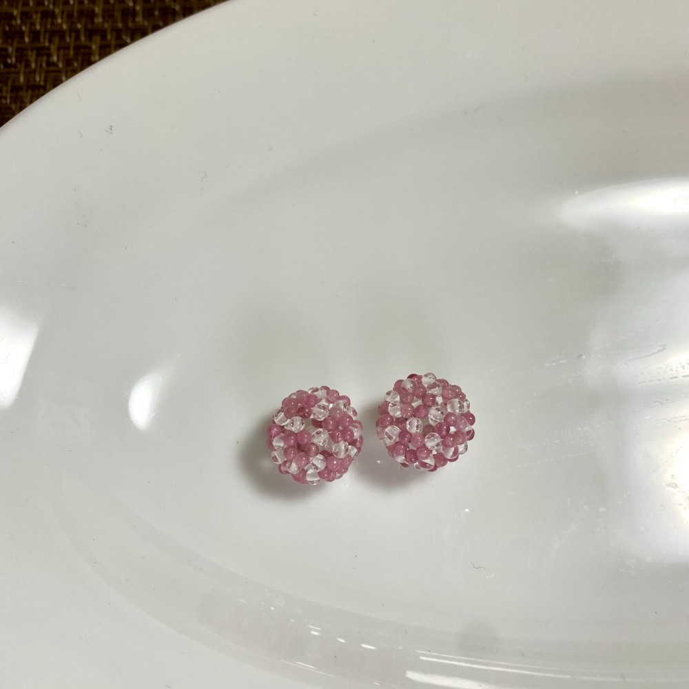 天然水晶とピンクトルマリンのフラーレン（ピアス、ノンホールピアス）