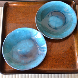 【再入荷！】小皿2枚組　ターコイズブルー　＊小皿　★萩焼 2枚目の画像