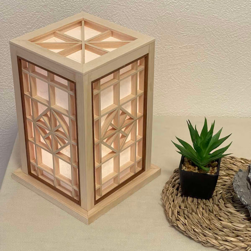 ランプシェード 麻の葉 組子細工インテリア】ハンドメイド スタンド 