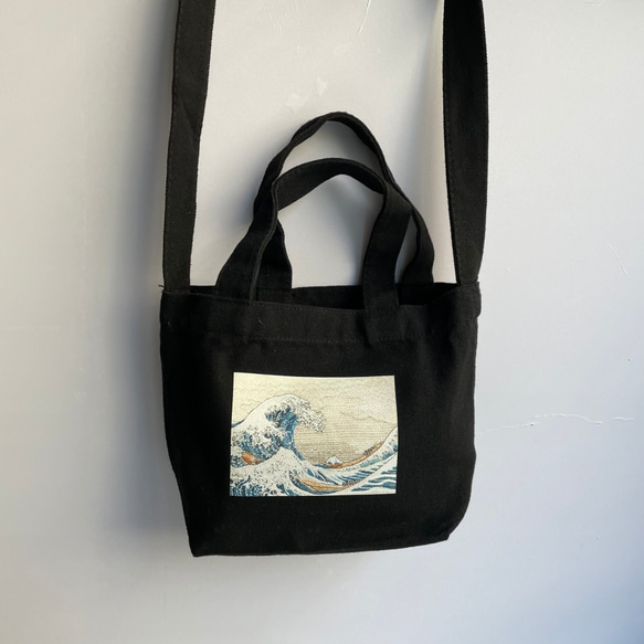 浮世絵ミニトートバッグ　マチあり内ポケットあり2Way帆布トート　富嶽三十六景神奈川沖浪裏 5枚目の画像