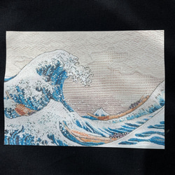 浮世絵A3トートバッグ 　シンプルなブラック帆布トート　富嶽三十六景神奈川沖浪裏 9枚目の画像