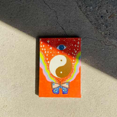 陰陽と蝶サイケデリックキャンバスアート ヒッピー yin yang art