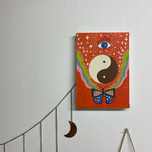 陰陽と蝶サイケデリックキャンバスアート ヒッピー yin yang art