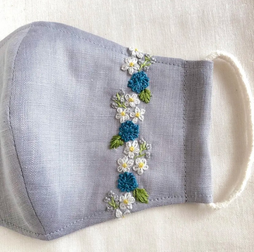 ネモフィラ　花刺繍入　マスク　ハンドメイド ネモフィラ　花刺繍入　マスク　ハンドメイド