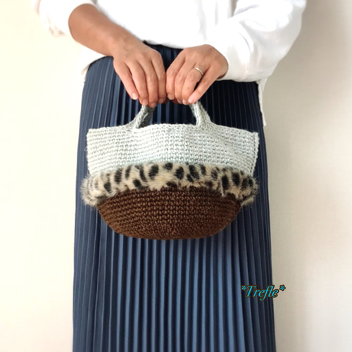 新色♡麻ひも ファー ツートンカラーバッグ♡ ブラウン×シルバーグレー