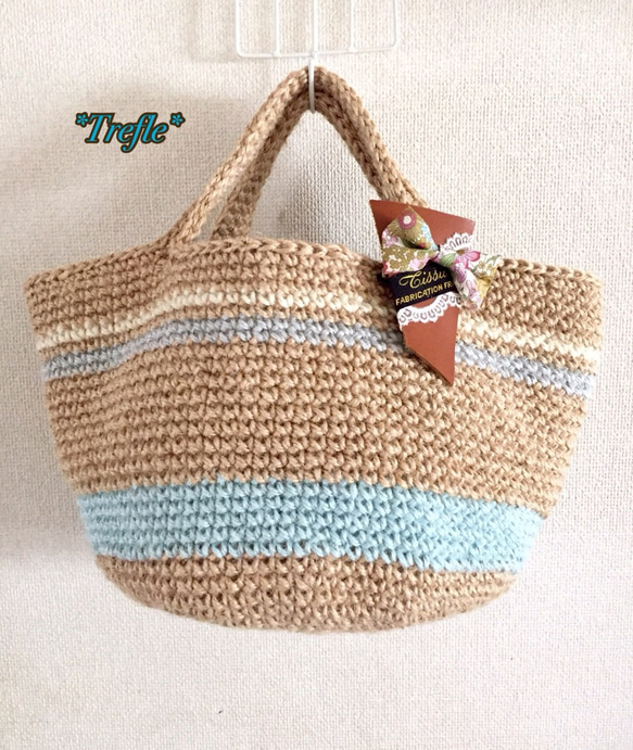 ♡麻繩包♡帶淡藍色線*帶胸針* 第3張的照片