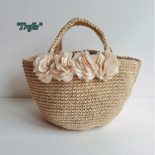 ♡ベージュフラワーブレード かごバッグ♡ かごバッグ Trefle