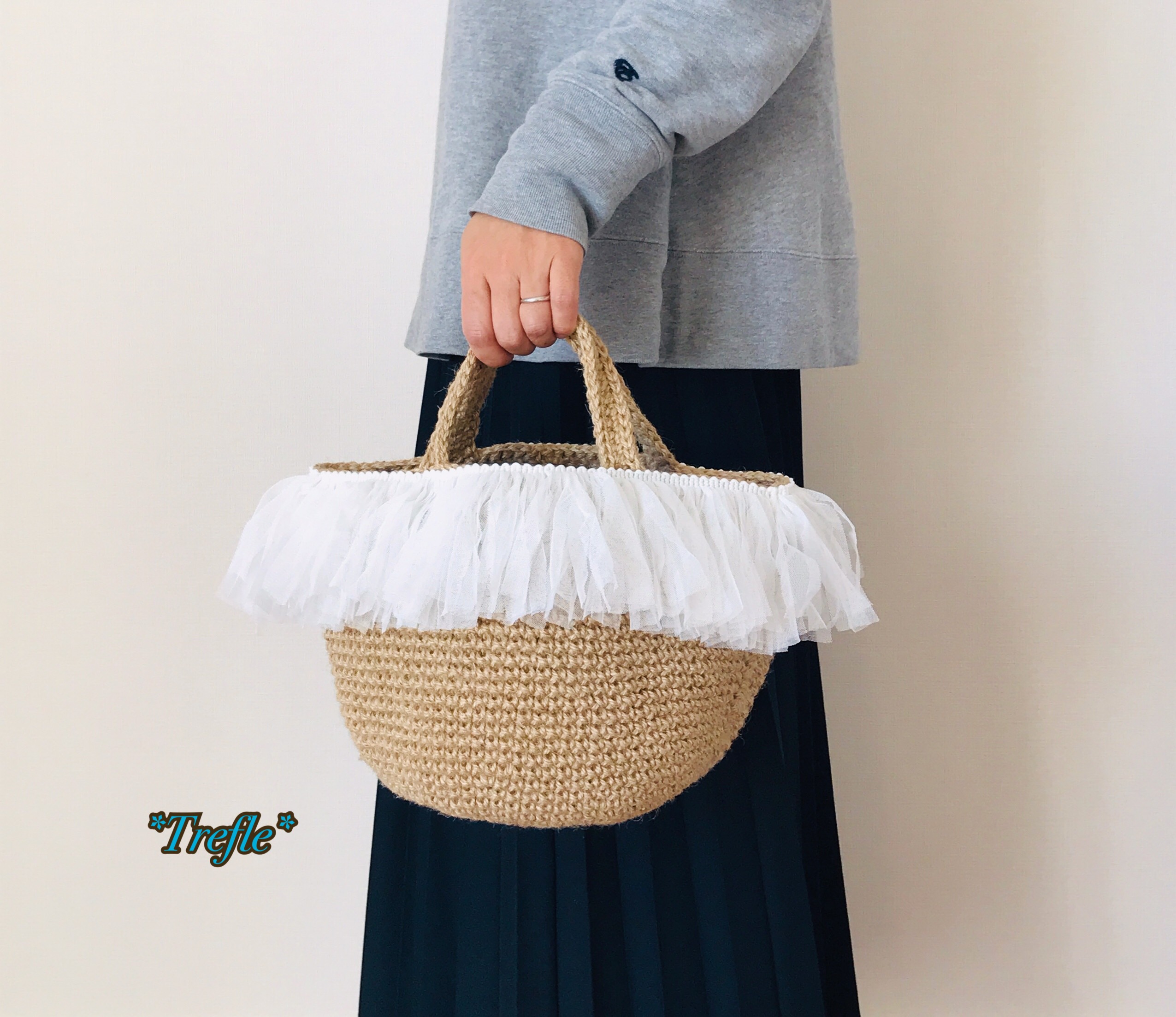 ホワイトヴィンテージフリルフリンジ付き かごバッグ♡ かご