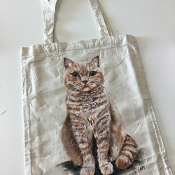 【カスタムメイド手描き猫】オーナーが世界中を旅できる手描きキャンバスバッグ（アクリルカラー） 1枚目の画像