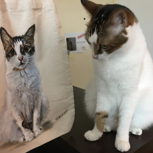 猫茶 カスタムメイド手描き猫】オーナーが世界中を旅できる手描きキャンバス