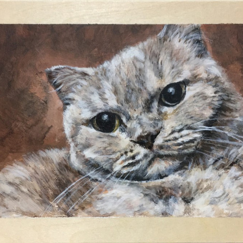 特注の手描き猫】文体に満ちた木片絵（プラスチックカラー