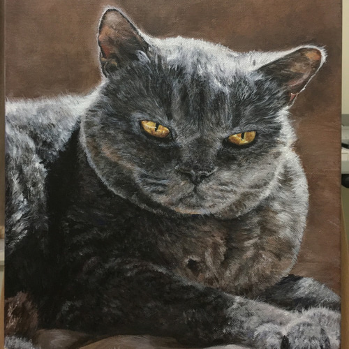 特注手描き猫】30×40cmは主人を讃える肖像画（アクリル絵の具