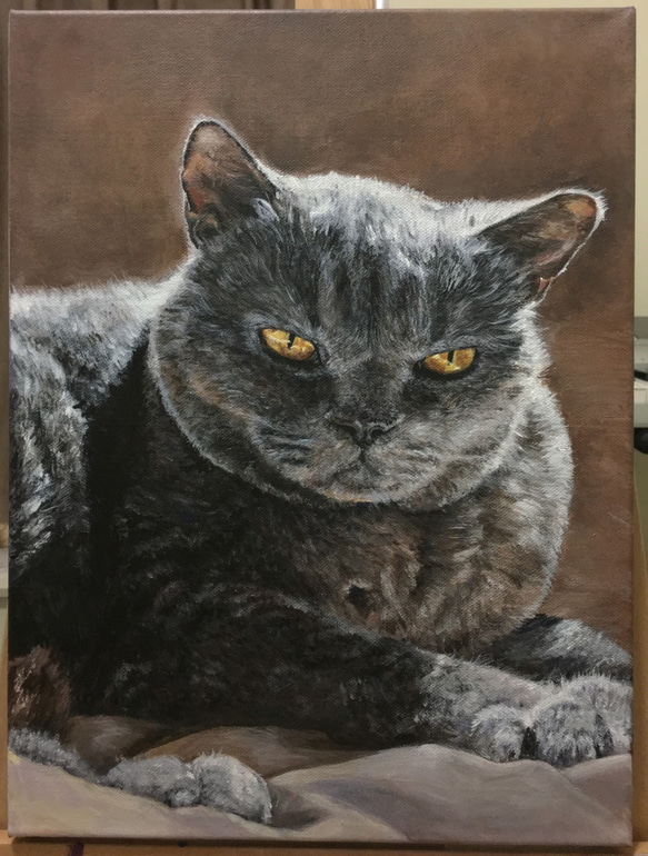 特注手描き猫】30×40cmは主人を讃える肖像画（アクリル絵の具