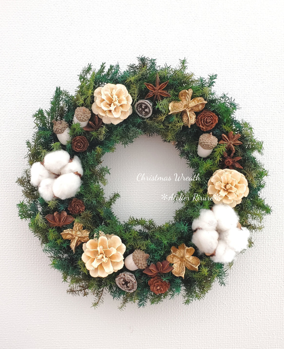 ✼クリスマスリース✼【ワタの実/どんぐり/スターアニス/ホワイト