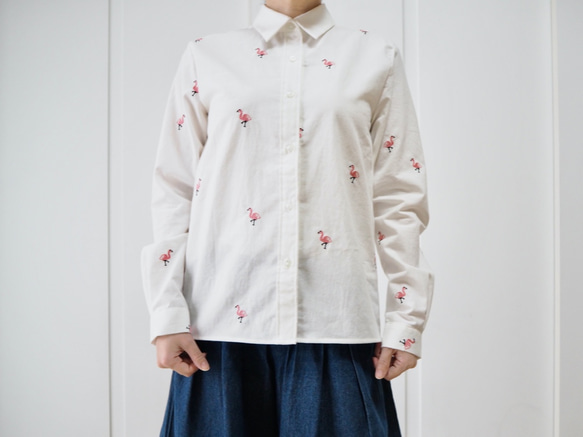 【特集掲載】福袋フラミンゴの刺繍が入ったシャツ＆スカート２点セット 3枚目の画像