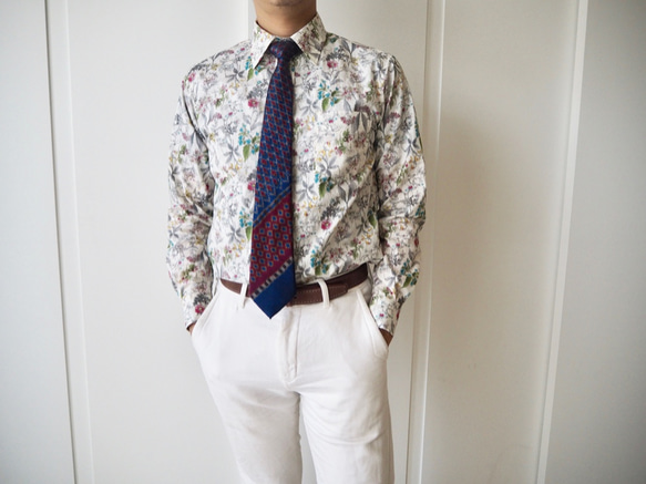 For Men !!花柄メンズシャツ*グレー 4枚目の画像