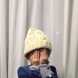 【最終30%OFF!】kidsサイズ  アラン模様のニット帽 生成り 4枚目の画像