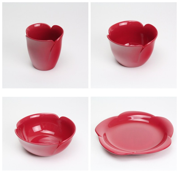 香川漆器 薔薇(ピンク) 湯のみ、お椀、丼、お皿４点セット 3枚目の画像