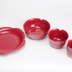 香川漆器 薔薇(ピンク) 湯のみ、お椀、丼、お皿４点セット 6枚目の画像