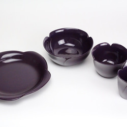 香川漆器玫瑰（紫色）熱水，碗，碗，盤子4件套 第6張的照片