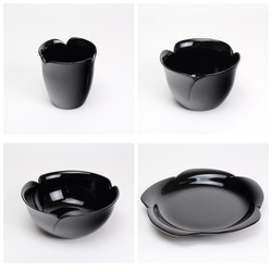 香川漆器 薔薇(黒) 湯のみ、お椀、丼、お皿４点セット 3枚目の画像