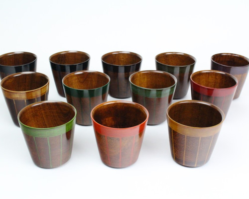 多色ストライプ漆器香合セット 丸二段重箱 独楽文様 弁当箱/ランチボックス 木製 漆塗りお重箱 FC4-11