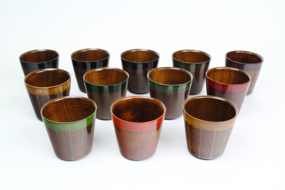 多色ストライプ漆器香合セット 単品＞香川漆器 ストライプカップ木地呂塗り（全12色） マグカップ