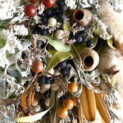 【再販、受注制作】ベルガムナッツとグレピレアゴールド＆木の実のネイティブフラワーの秋のスワッグ 9枚目の画像