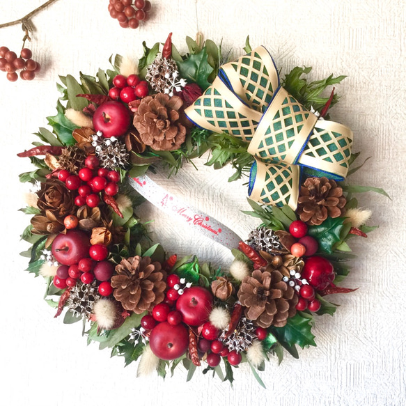 再販、受注制作】赤いりんごのクリスマスリース【Ø31cm】 リース SOPO