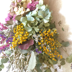 【受注制作】ミモザとユーカリ&紫陽花のスワッグ《母の日ギフトフラワー》 2枚目の画像