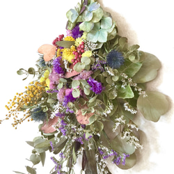 【再販、受注制作】ユーカリとリューカデンドロン&紫陽花とミモザのサマースワッグ 4枚目の画像