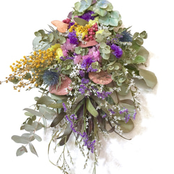 【再販、受注制作】ユーカリとリューカデンドロン&紫陽花とミモザのサマースワッグ 5枚目の画像