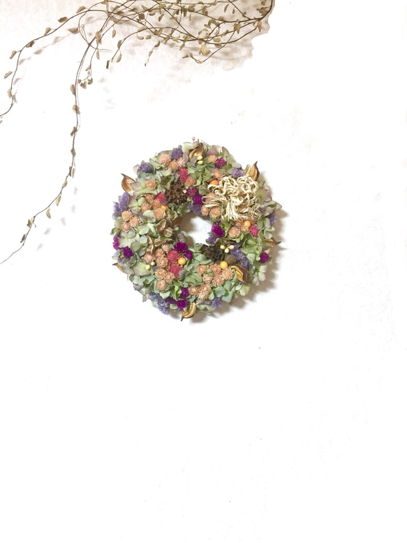 紫陽花&千日紅と木ノ実のリース✿母の日✿ 5枚目の画像