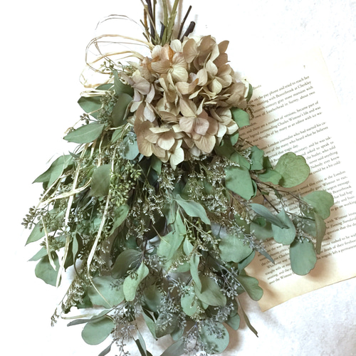 再販、受注制作】実付きポポラスと紫陽花のスワッグ ドライフラワー