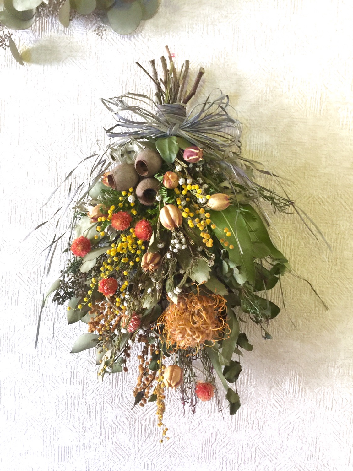 ミモザとユーカリ&千日紅とネイティブフラワーのスワッグ『L/Big選べる』