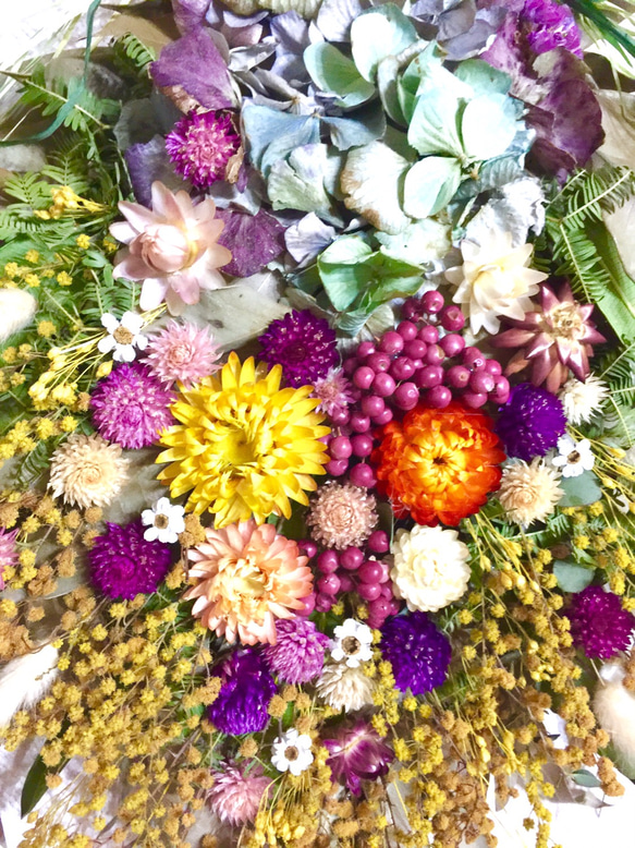 【再販、受注制作】ミモザとユーカリ&紫陽花とヘリクリサムのスワッグ 4枚目の画像