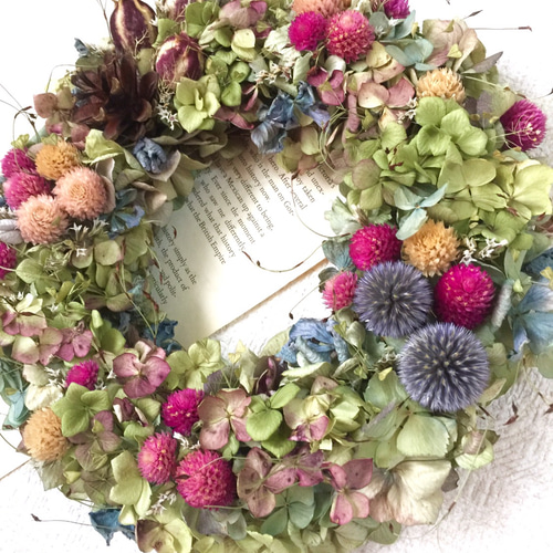 受注制作 千日紅と木ノ実のリース2