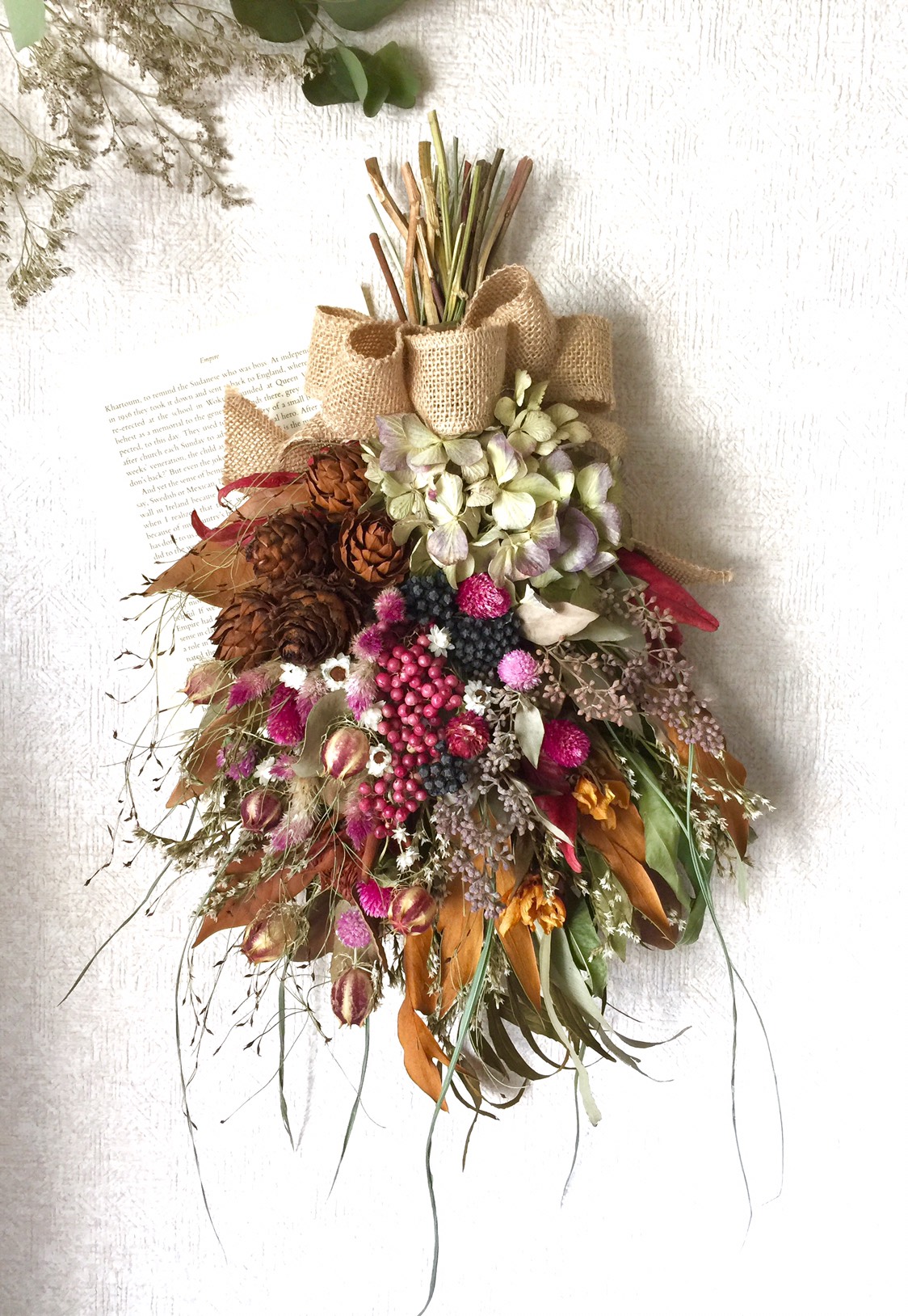 再販受注制作、ネイティブフラワーと木の実のワイルドスワッグ