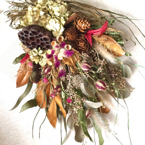 再販、受注制作、ハスの実とネイティブフラワーのワイルド