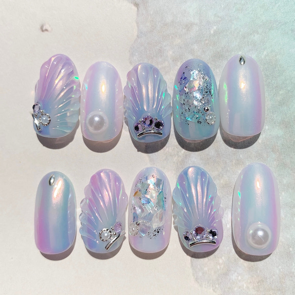 018 貝殻 マーメイドネイル オーロラネイル ネイルチップ（つけ爪  