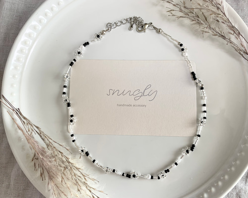 fua accessory ブラッククリアビーズ二重ストランドネックレス