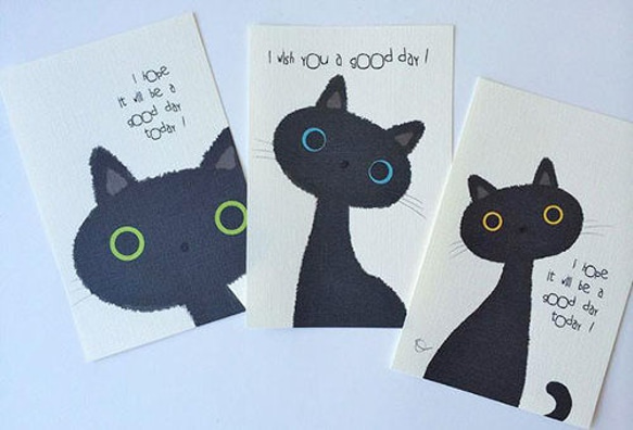 おすまし黒猫イラストポストカード/3枚セット 3枚目の画像