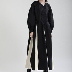 秋の新商品ダークウィンドバブルスリーブ黒と白のステッチラージスカートルーズロングスカート 5枚目の画像