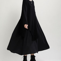 秋の新デザインセンス長袖Aラインスカート女性ビッグスカート裾フェイクツーピースワンピース女性 4枚目の画像